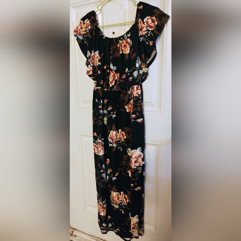 Verabendi Off Shoulder Summer Casual Long Ruffle Beach Maxi Dress w/ Pockets